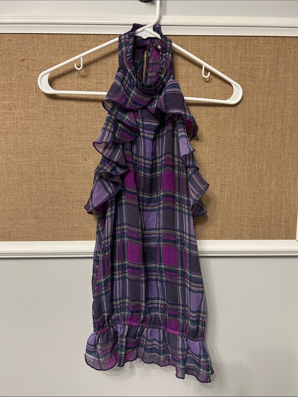 Max Rave Purple Plaid Ruffle Halter Top